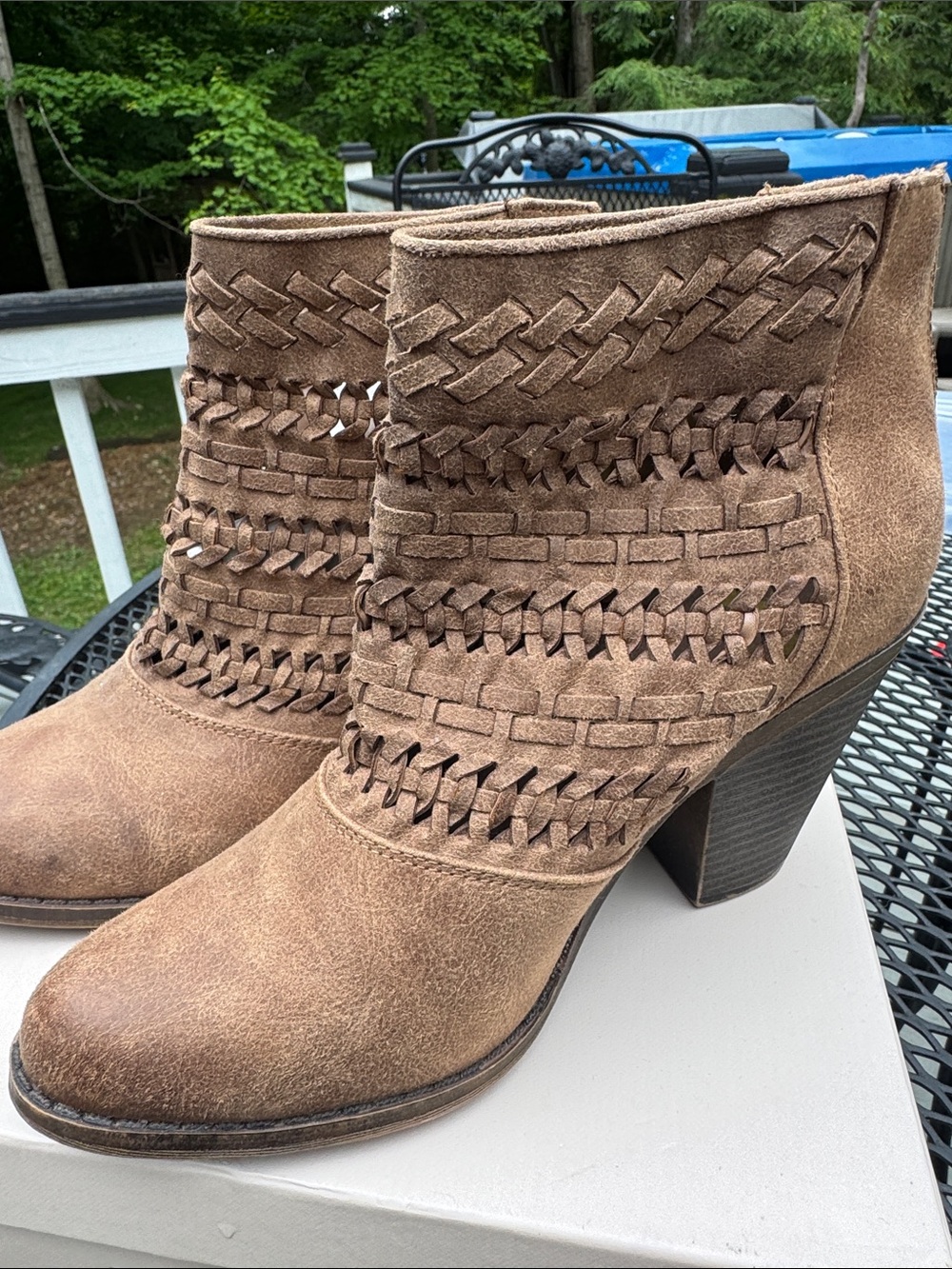 Fergalicious Braided Suede Ankle Booties - Brown
